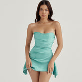 Trägerloses Korsett-Party-Minikleid - Aquamarin